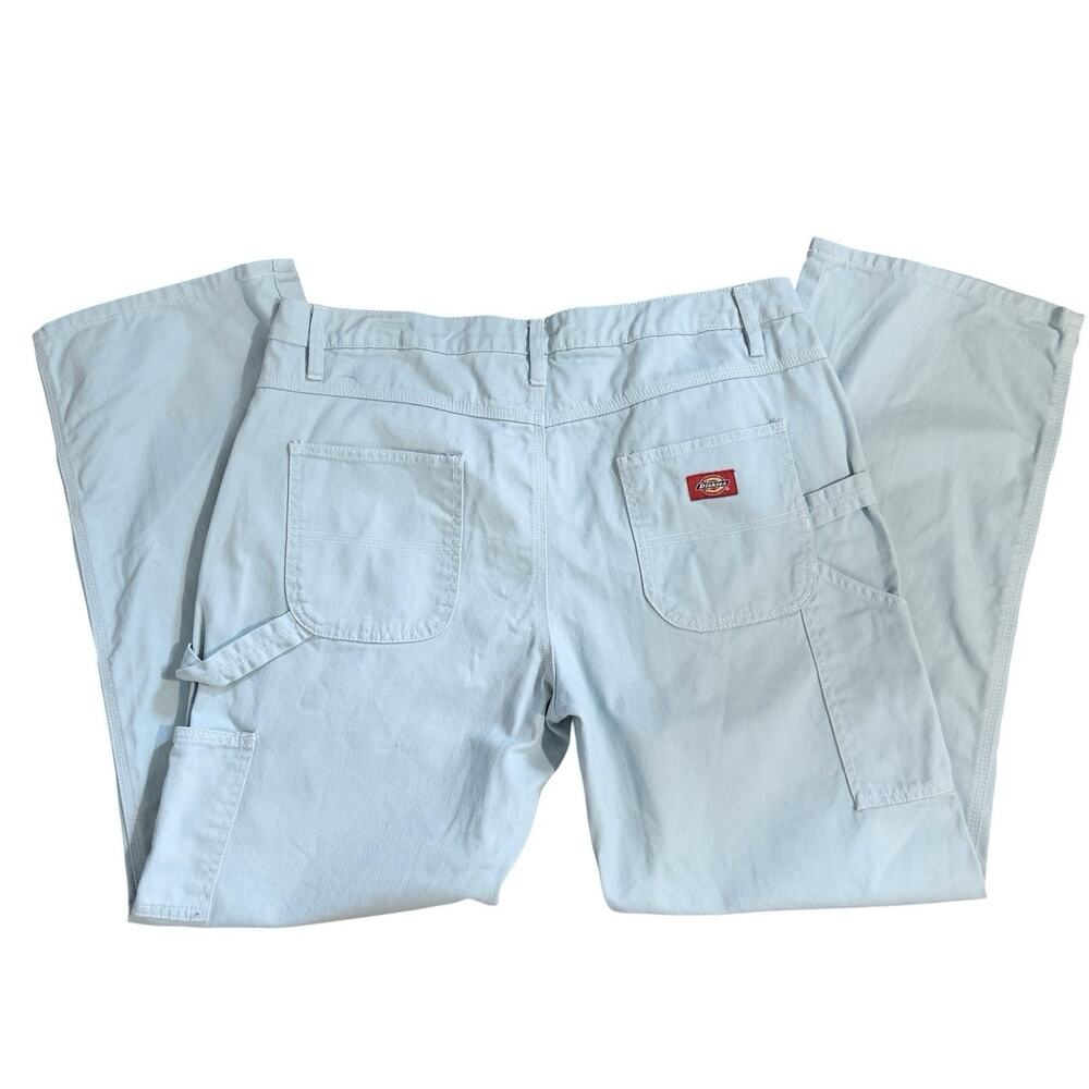 Womens DICKIES Sz 15/32 Carpenter Jeans Light Blue Denim 31.5” Ins White Stitch